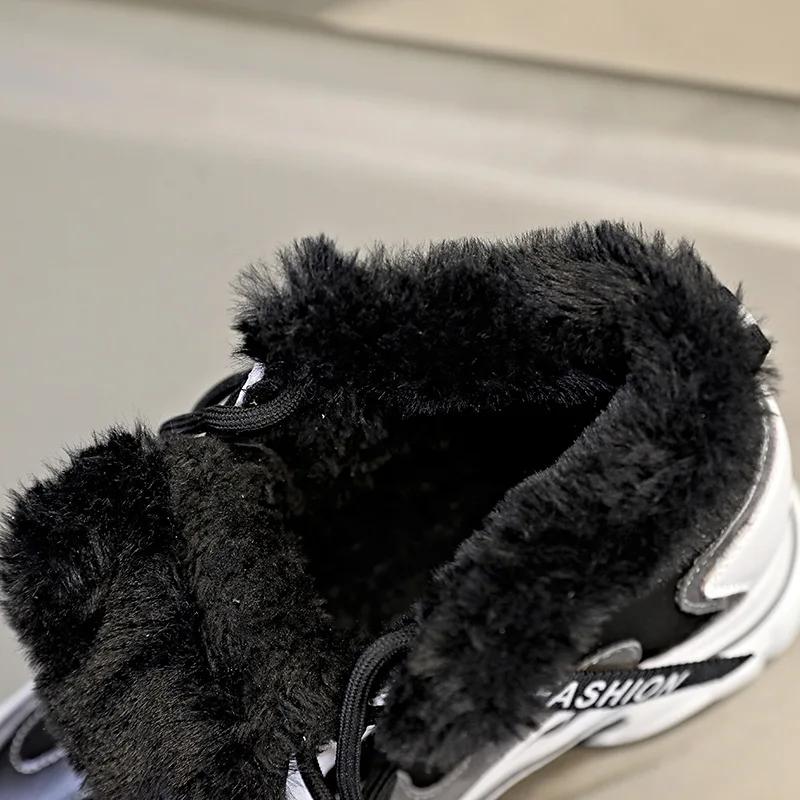 Fashion Top Quality 9CM Genuine Leather Platform Sports Shoes for Women Sneakers Girl Flats Winter Tennis Female Warm Ankle Fur Boots