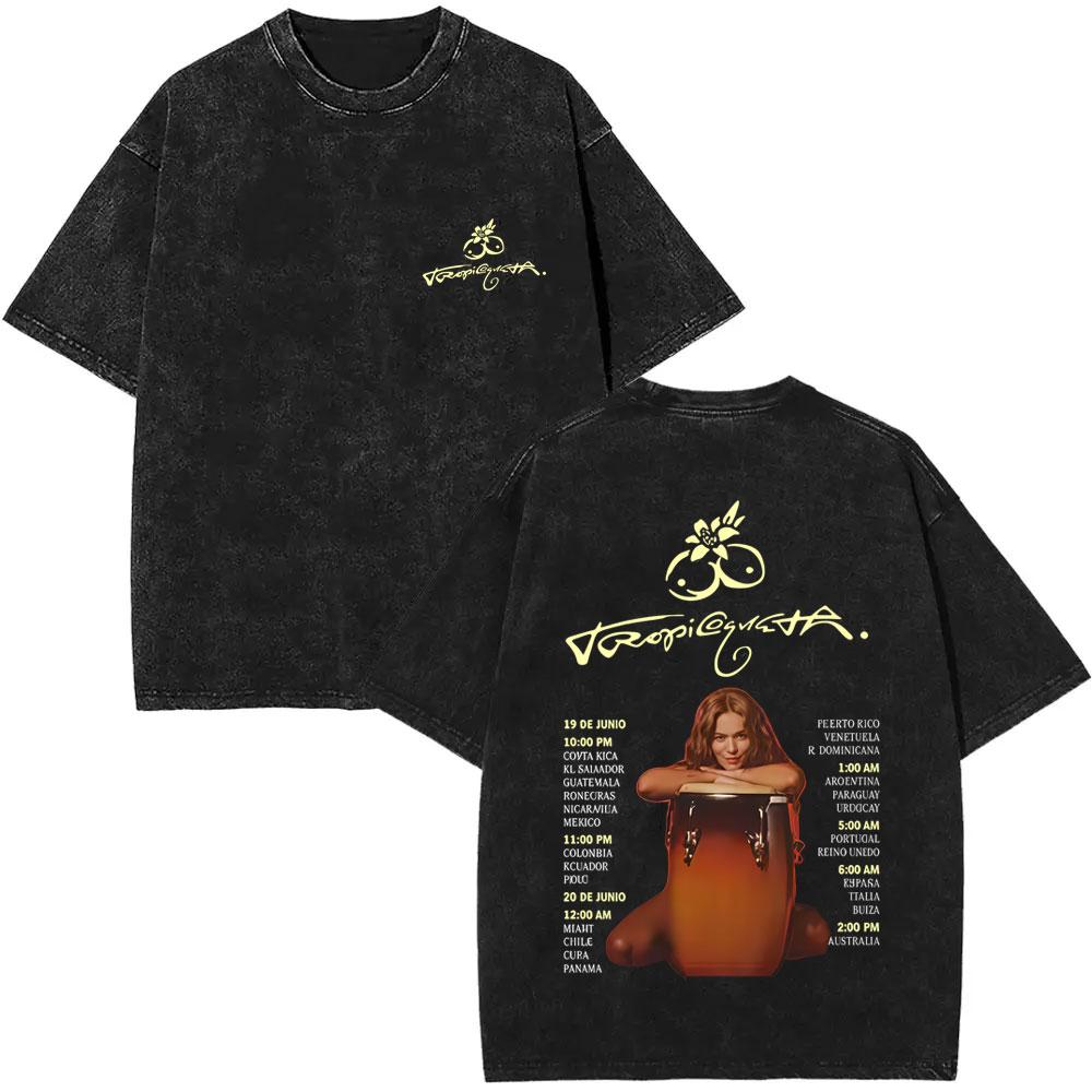 

Washed Vintage Karol G Tropicoqueta Double Sided Print Tshirt Men Women Fashion Pop Music Tshirt Male Casual Oversized T Shirts S