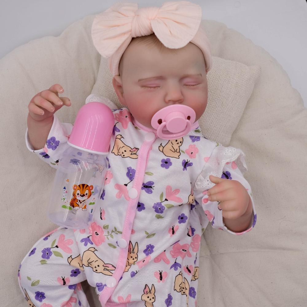 Lifelike 49cm Simulation Baby Rebirth Doll Open Mouth Soft Cloth Body Reborn Babies Doll Realistic 3D Painted Skin Newborn Dolls for Kids Holiday Gift