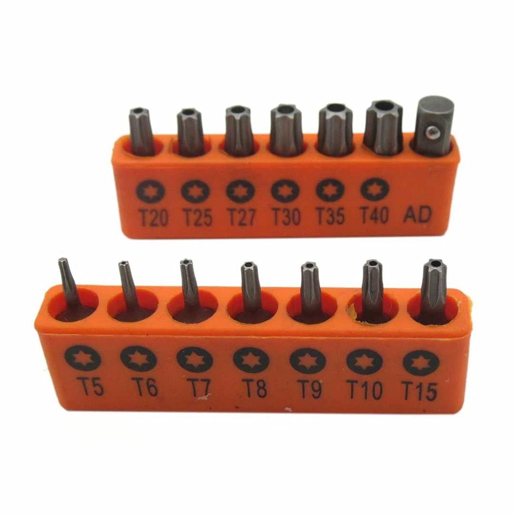 Professional 14-Piece Tamper Resistant Star Bits, S2 Alloy Steel, T5 - T40 Security Torx Bit Set