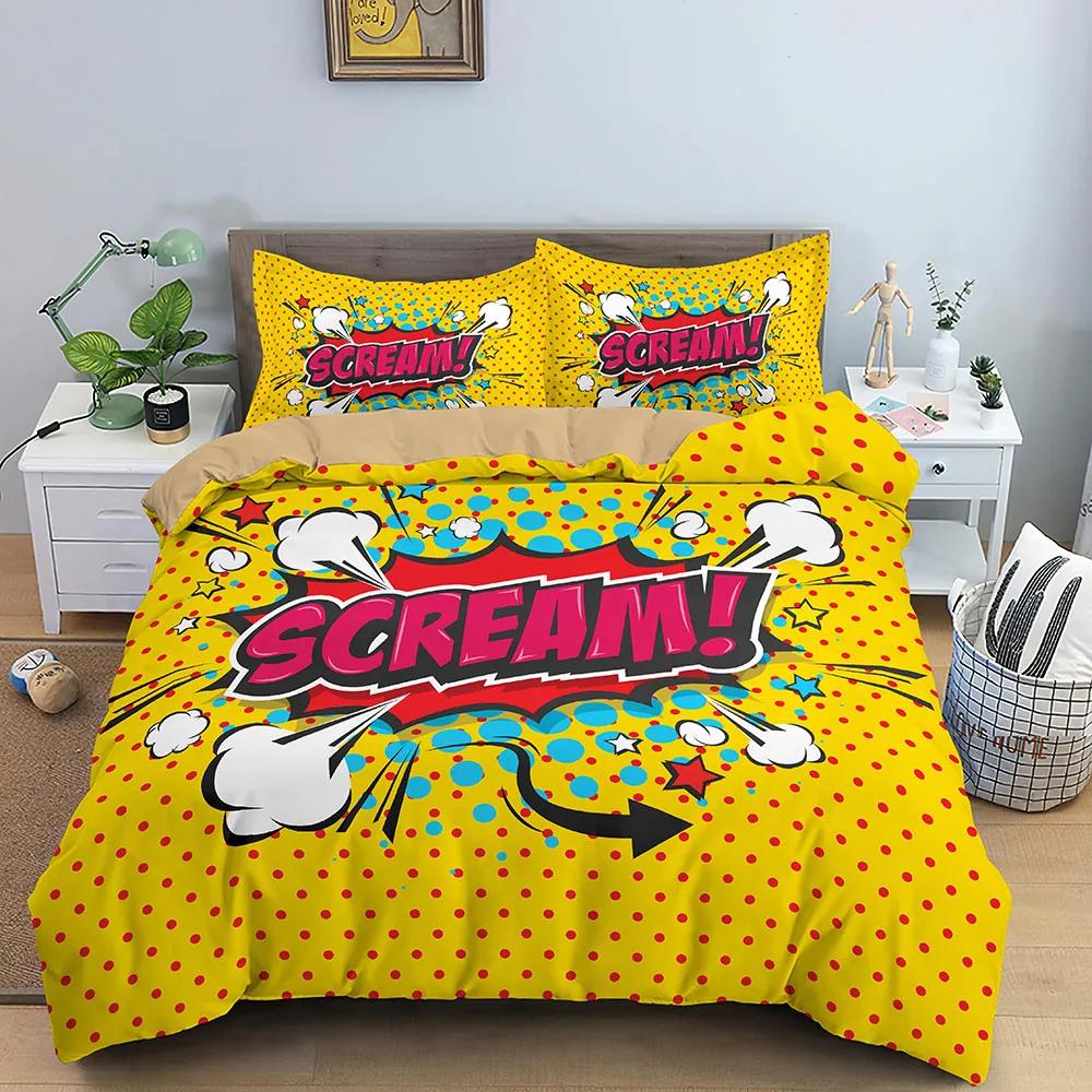 Comic Muster Bettbezug Queen King Cartoon Bettwäsche Set für Kinder Jungen Mädchen Hippie Hip Hop Rock Stil Polyester Bettdeckenbezug
