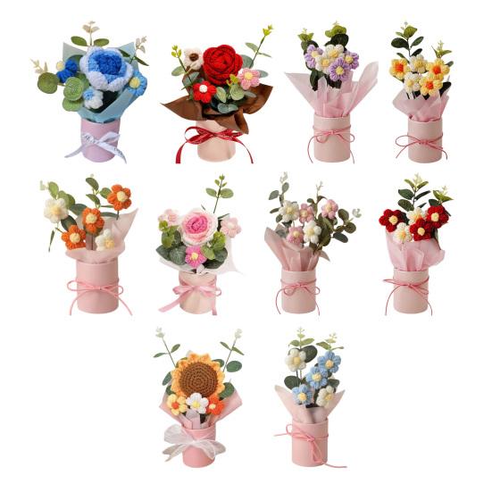 Crochet Flower Bouquet Handcrafted Knitting Flower Ornament Yarn Floral Decoration Mother's Day Birthday Christmas Gift