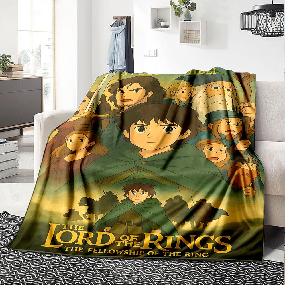 1pc Studio Ghibli Lord of the Rings Flannel Blanket Soft Warm Throw for Home, Office, Travel, All Season Cozy Bedding Gift, Office