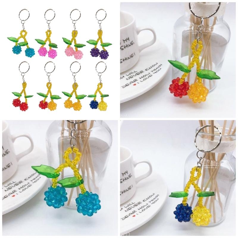 Colorful Phone Lanyard Beaded Wrist Strap Cherry Phone Charm DIY Handmade Keychain Imitation Crystal Jewelry Accessory