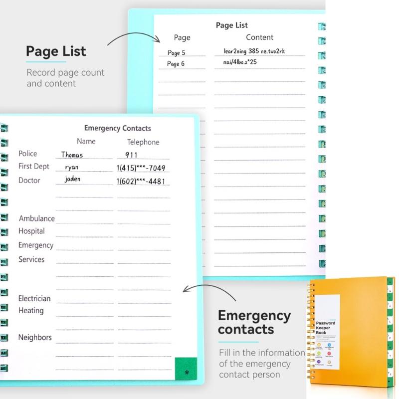 A6 Spirals Notebook Password Book Address Book with Alphabets Index Diary Writing Pad Office School Supplies for Home