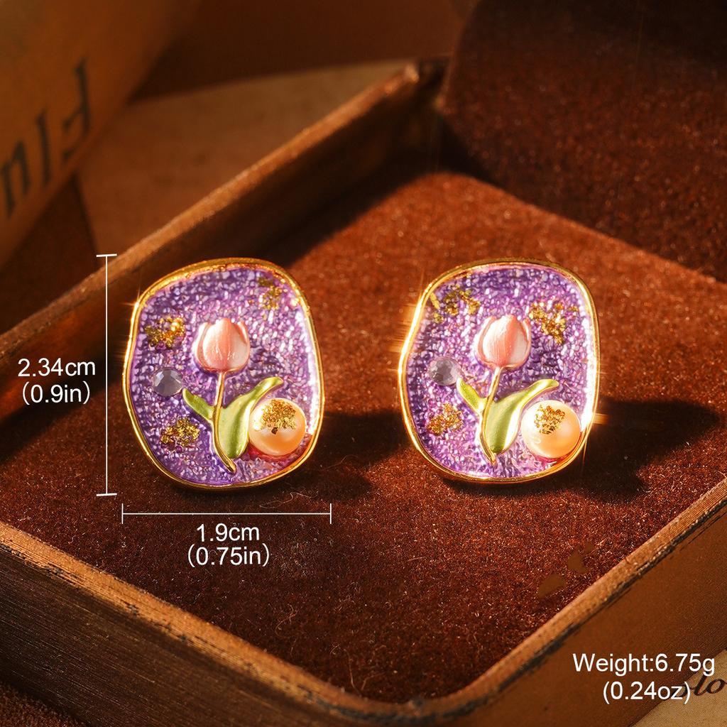 Monet Garden Violet Series Enamel Love Geometric Niche Vintage Premium Earrings Oil Painting Earrings