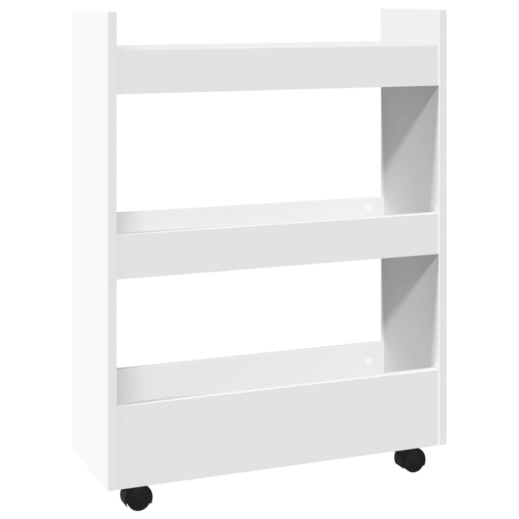Narrow Storage Trolley 3 Tier White Wood Based Material