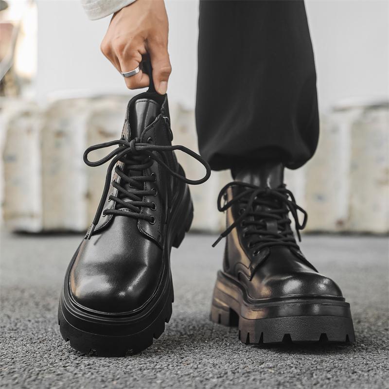 Hochwertige klassische britische Streetstyle-Lederstiefel für Herren Trend Schwarz Hombre Täglich Lässig Kleid Höhenerhöhende Schuhe