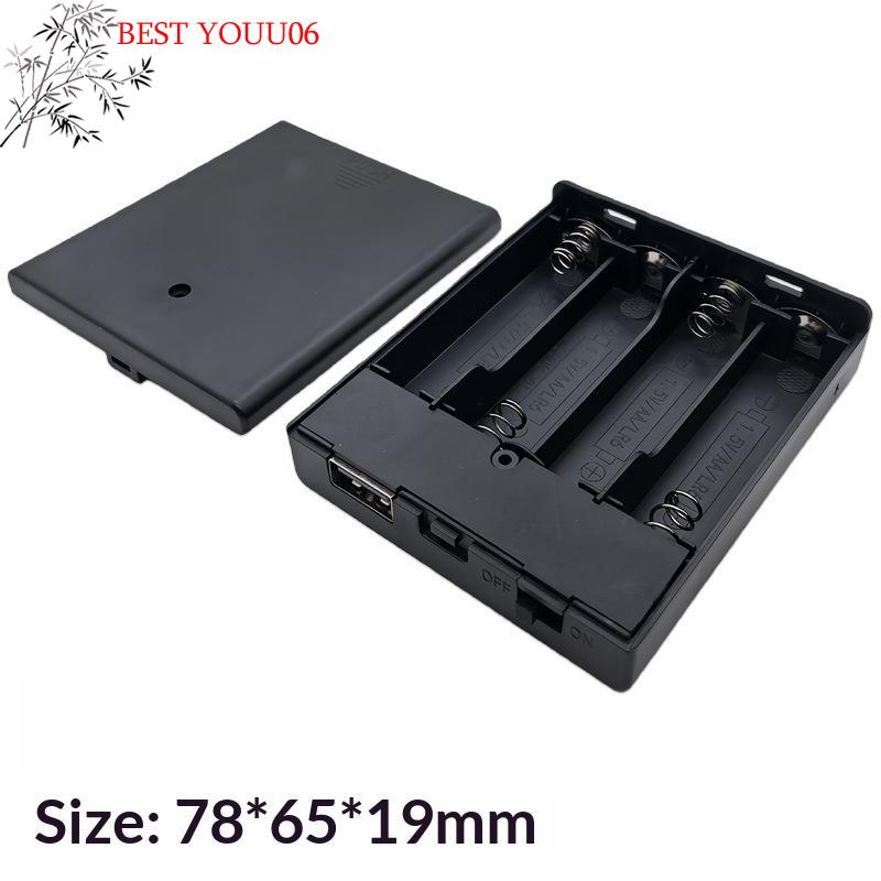 (YOUU06)1Pcs 4 Slots AA Battery Holder No.5 Battery Case With Power Switch And USB Socket No Light AA Battery Box