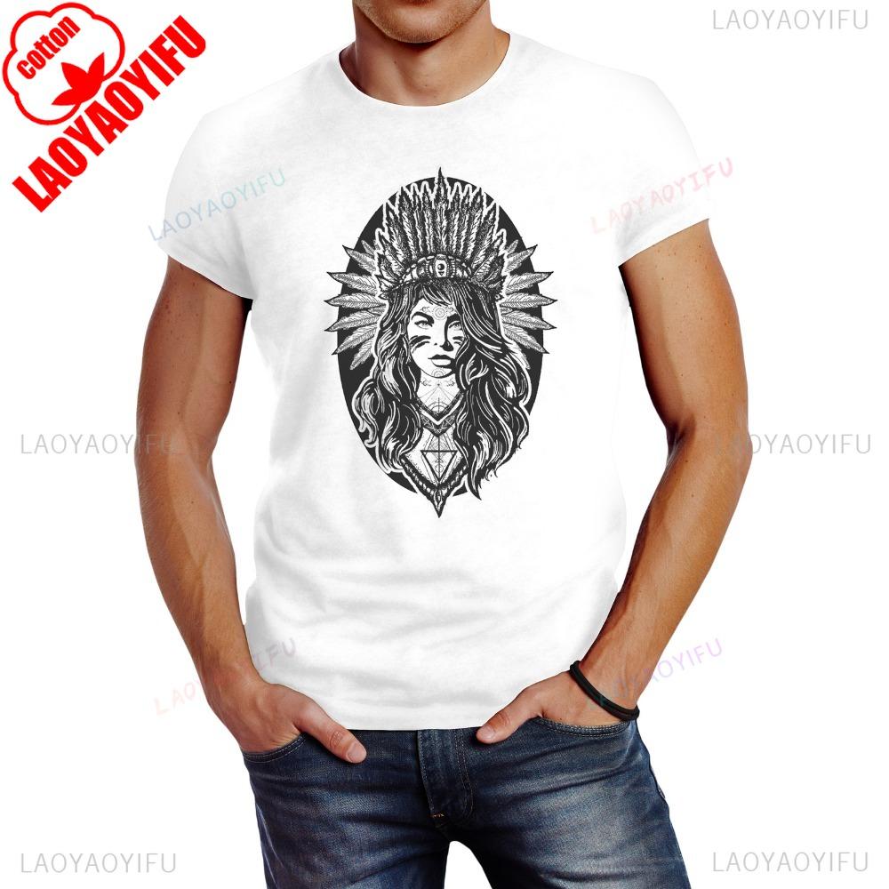 Fancy Mens Indian Girl Graphic Printed TShirt Indigenous Culture Creative Unisex Shirt Summer Round Neck Cotton Short Sleeve