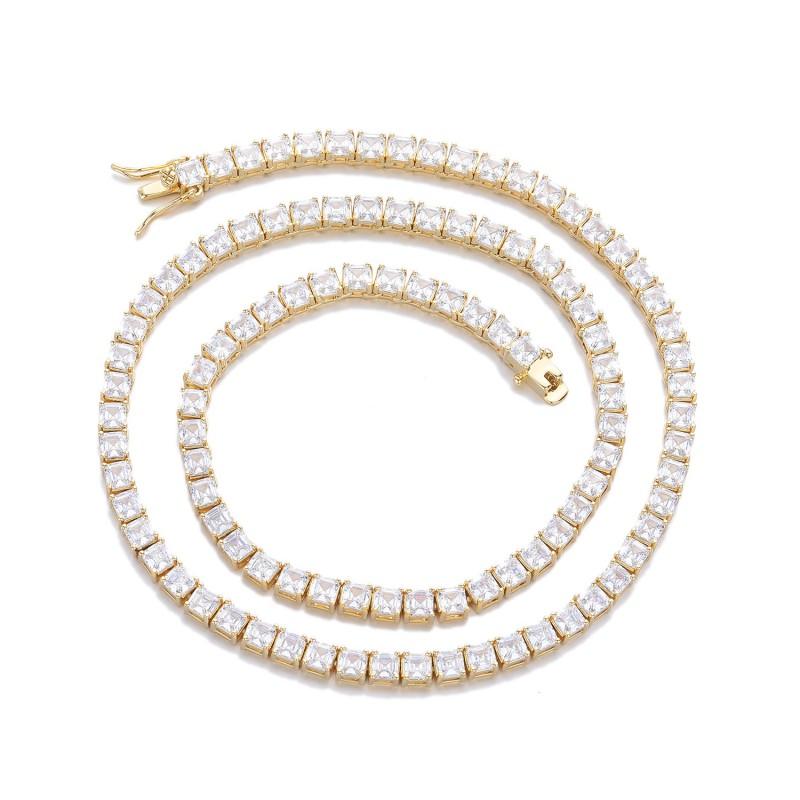 Geometric Zirconia Tennis Chain Necklace Men Women Retro Style 2026 Copper Plated Gold