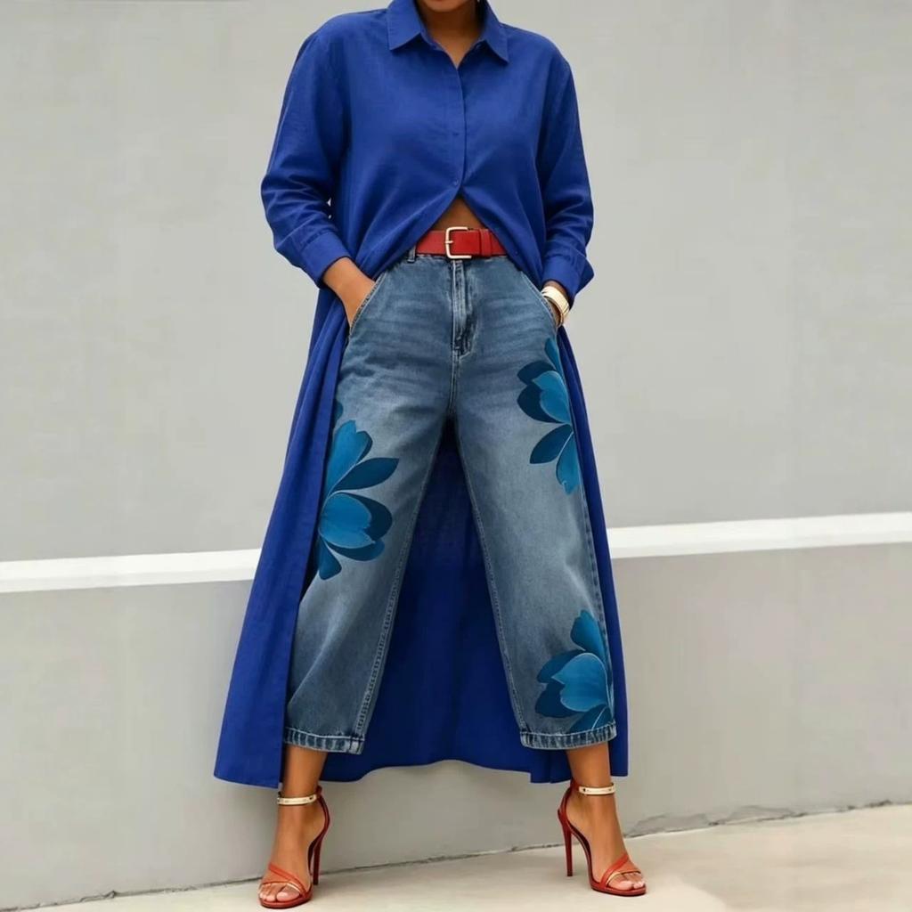 Veste chemise longue ample pour femme Col boutonné Vêtement d'extérieur décontracté Design multicouche léger Fentes latérales