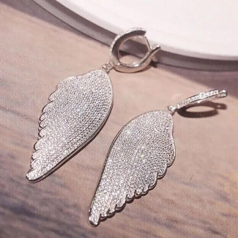 

Huitan Sparkling Angel Wing Earrings with Brilliant Zirconia Female Exquisite Exaggerated Fashion Pendant Accessories Zircon