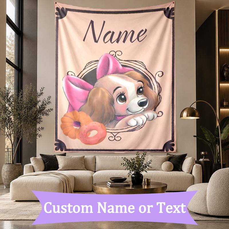 [Custom Name Tapestry]Adorable Minnie Mouse Tapestry for Dorm Bedroom Living Room Wall Art Photography Backdrop