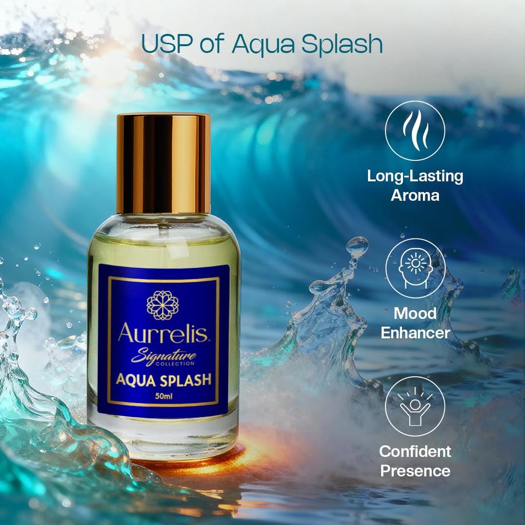 Aurrelis Signature Aqua Splash Extrait De Perfume for Unisex, 18 Hours Long Lasting Luxury Fresh Aqua| Perfume for Men and Women 50ml