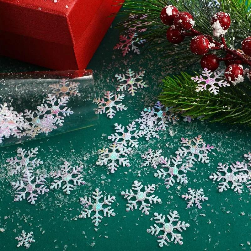 300pcs/bag 2cm Christmas Snowflakes Confetti Artificial Fake Snowflake Patch Xmas Tree Ornaments for Home Party Decor Supplies