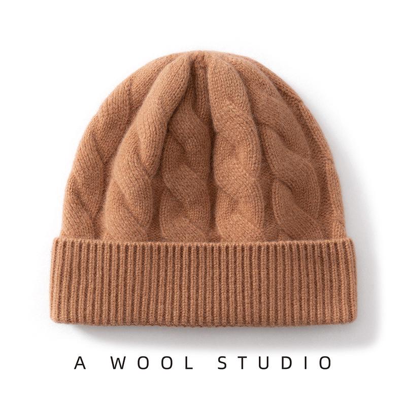 Heavyweight Thickened Wool Cashmere Knit Hat - Double Layer, Warm, Pure Color