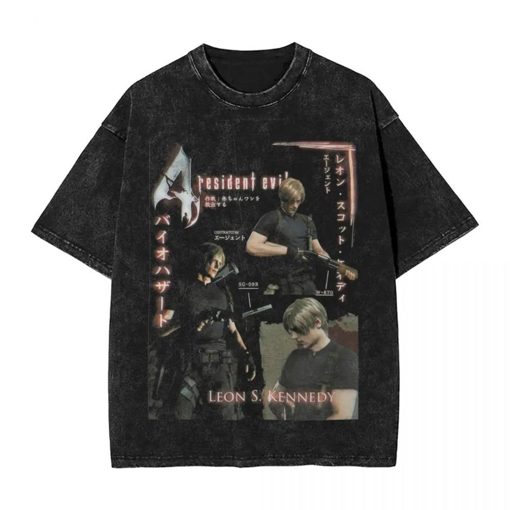 Resident Evil 4 Leon & Ashley Scena Protettiva Vintage Lavata Maglietta da Gioco, Unisex Streetwear per Fan di Survival Horror, 100% Cotone Casual