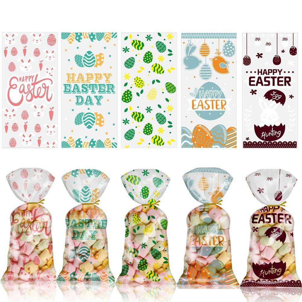 50PCS Happy Easter Biscuit Bags Egg Bunny Chick Gifts Box Easter Candy Bags Party Decoration