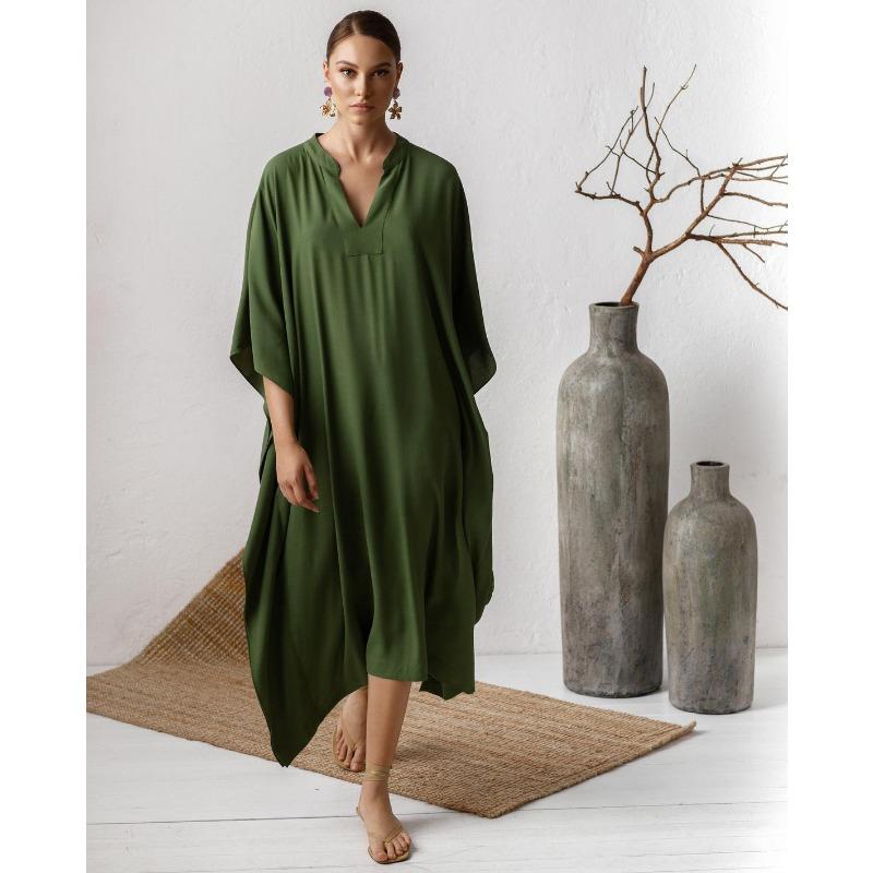 

Женская мода лето весна однотонный принт рукава 1/2 с v-образным вырезом свободная талия повседневные платья Size: One Size