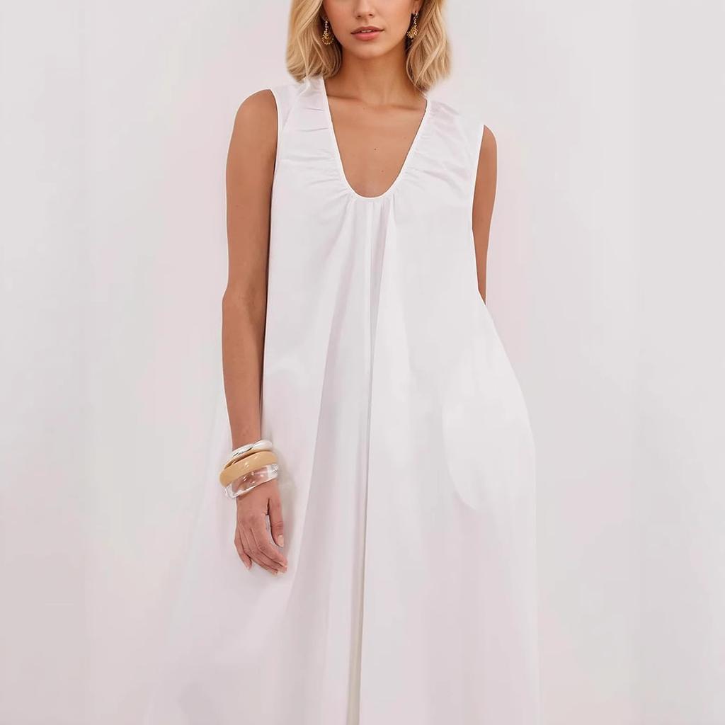 Black Deep V Neck Sleeveless Maxi Dress with Ruffle Detail, Elegant Flowy A-Line Skirt