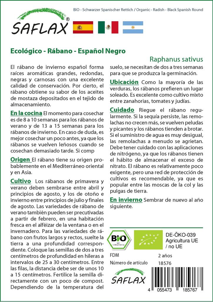 SAFLAX Garden In the Bag - Organic - Radish - Black Spanish Round - 100 Seeds - With Substrate In a Fitting Stand Up Bag - Raphanus Sativus