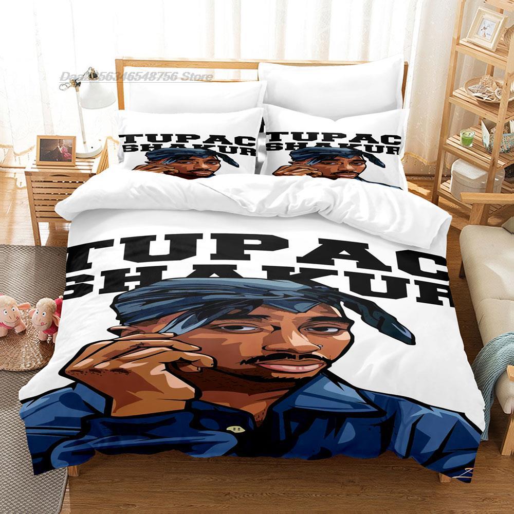 2 PAC Bettwäsche Set Einzelbett Twin Voll Queen King-Size Maße Maße Bettwäsche Set Erwachsener Kind Schlafzimmer Bettbezug Sets Druck Tupac Amaru Shakur