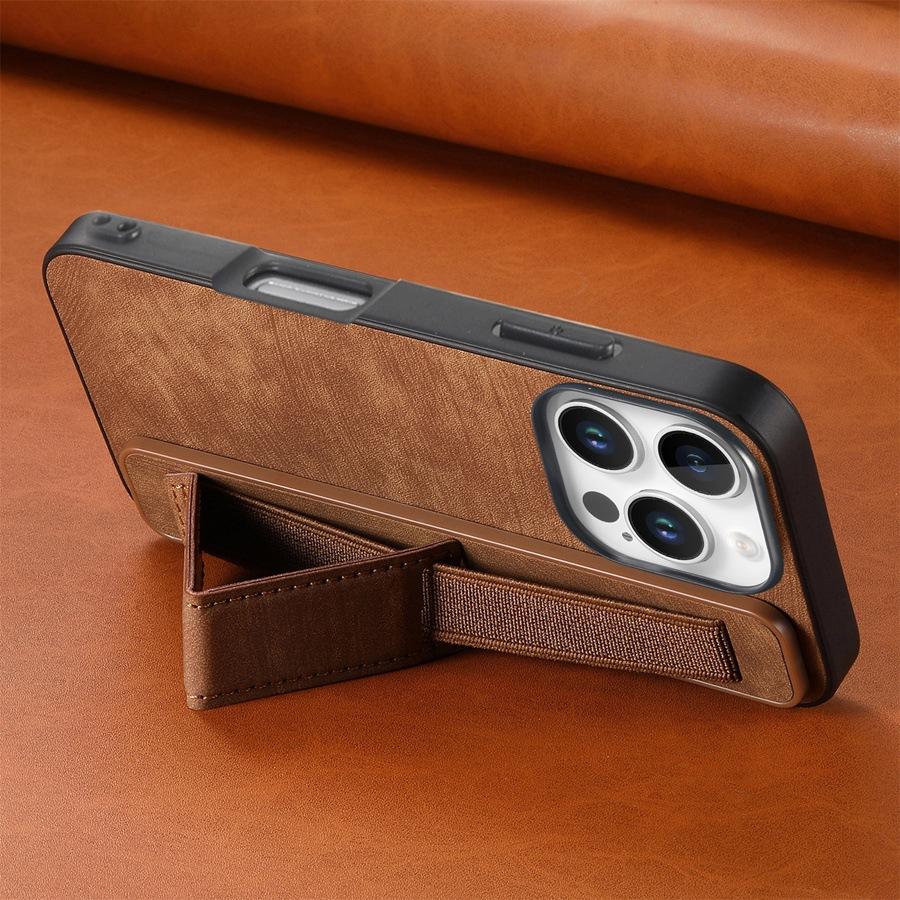 Anti-Drop Phone Case with Adjustable Stand & Strap for iPhone Samsung Xiaomi Google Premium Smooth Leather Anti-Fingerprint Case Cover