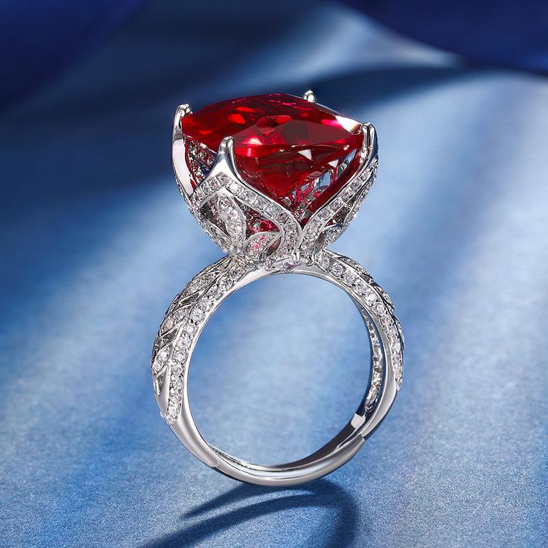 Jewelry Copper Bottom Gold-Plated Retro Simulation Color Treasure Red Corundum Fat Square 14 * 16 Retro Ring Women