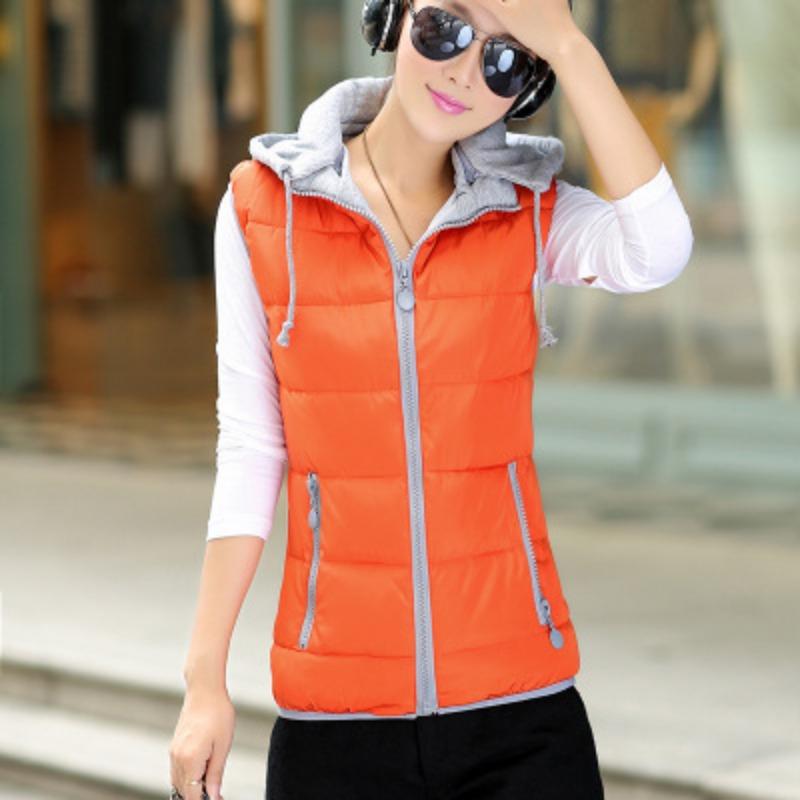 Autumn and winter new candy color down cotton vest, large size women's hooded cotton vest