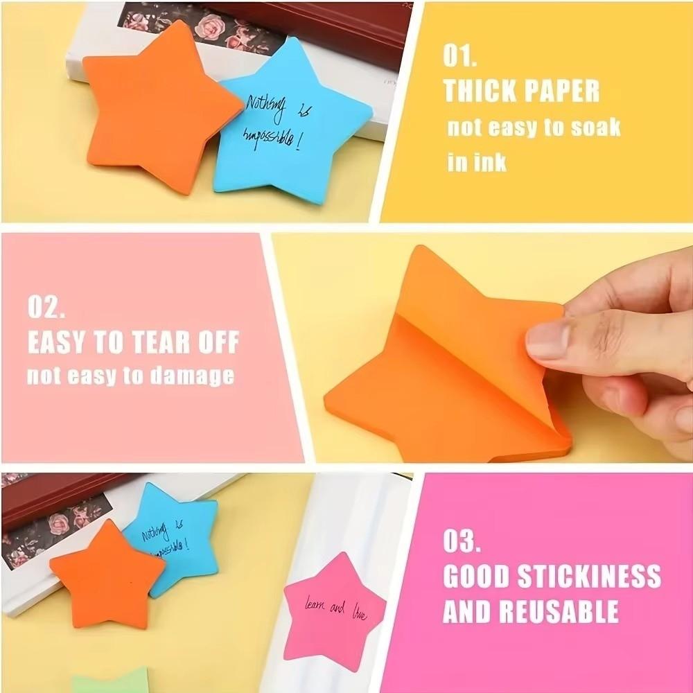 6pcs/set New Star-Shaped Sticky Notes Vibrant Colorful Mixed Color Notepads Notebook Creative School Supplies Study Office