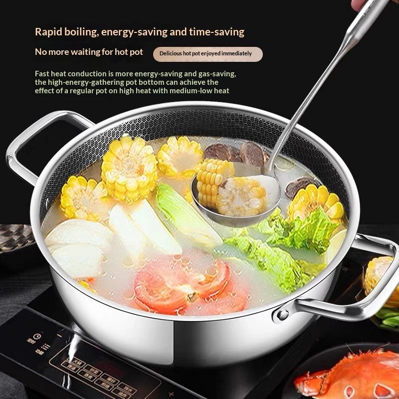 1 pièce Wok nid d'abeille antiadhésif de qualité alimentaire avec double poignée Poêle à frire en acier inoxydable pour cuisinière à induction domestique