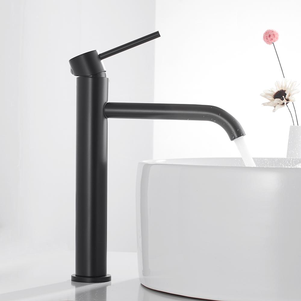 Bathroom Sink Faucet Black Washbasin Hot Cold Water Basin Mixer Taps Bath Deck Mounted Brushed Stainless Steel Faucet