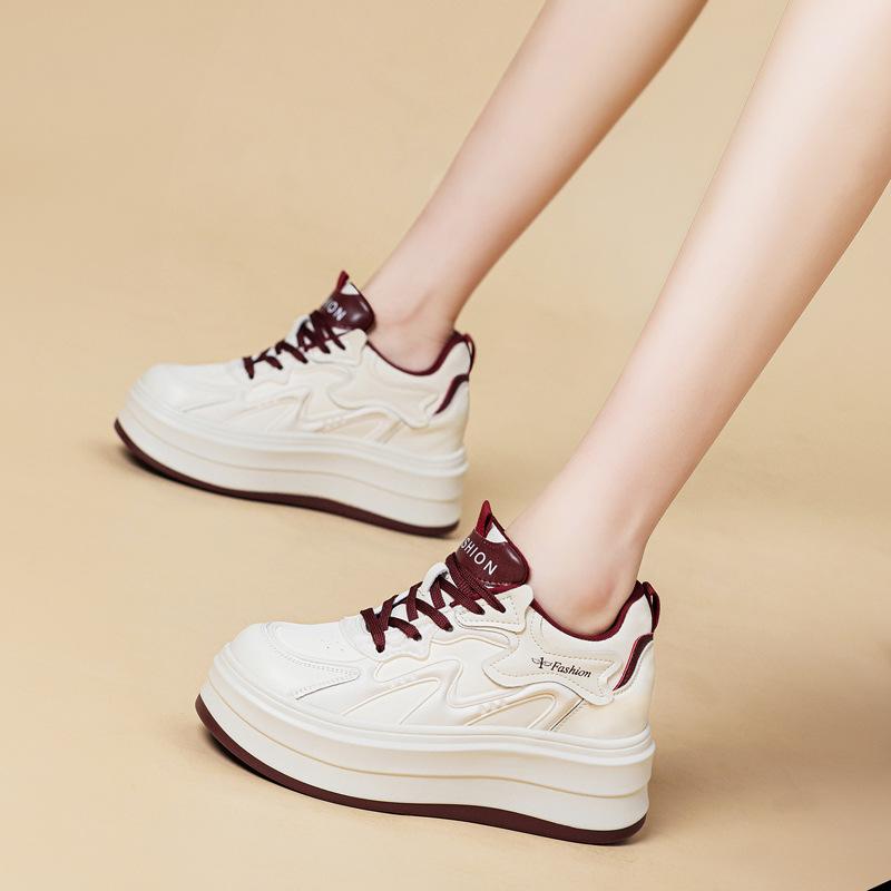 Wedge Sneakers With Lace Up Design Round Toe Non Slip Thick Sole Casual Daily Walking Shoes Available In Black Red White Laces F