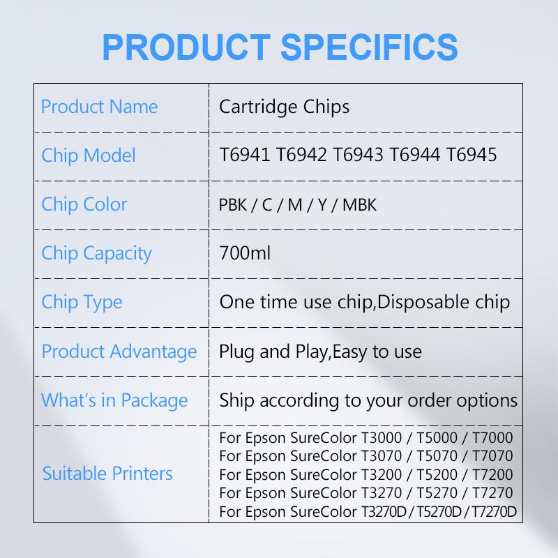 New Upgrade T6941-T6945 T6941 Ink Cartridge Chip For Epson SureColor T3000 T3070 T3200 T5200 T7200 T3270 T5270 T7270 T5000 T7000