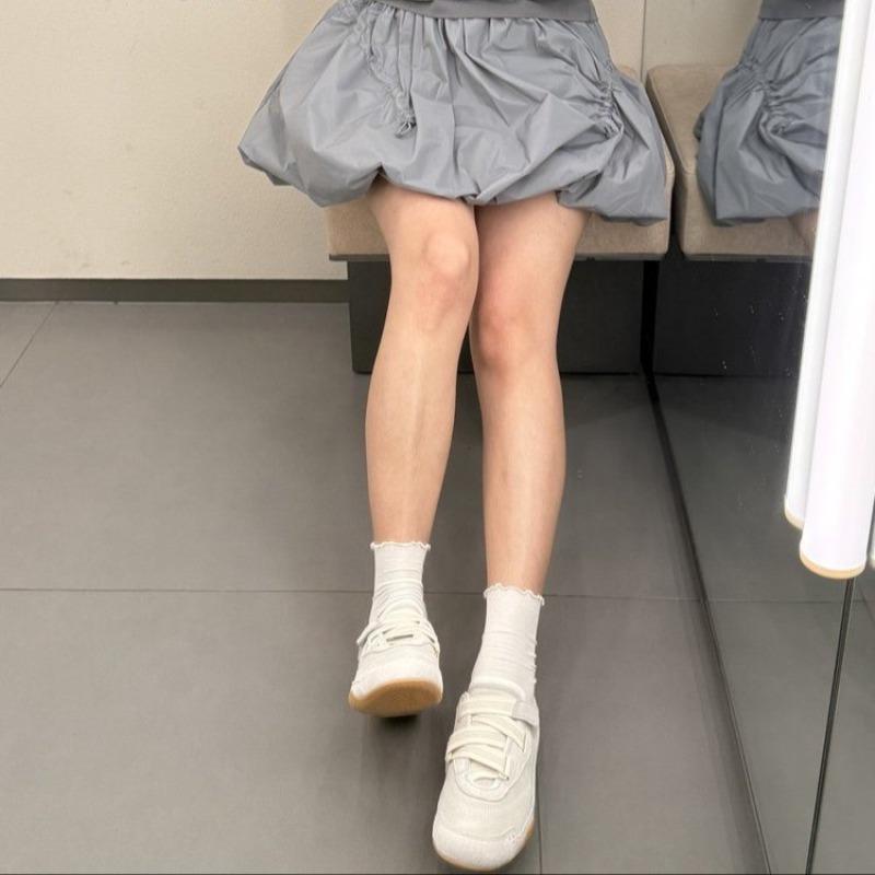 Retro Leather Version 2025 Ballet Style Sport Shoes French Magic Tape Casual Shoes for Women Rubber Upper Net Shoes