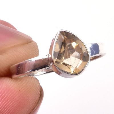 Naturalny Cytryn Kamień Szlachetny Ręcznie Robiony Pierścionek z Solidnego Srebra Sterlingowego 925 Rozmiar 6 e4f28