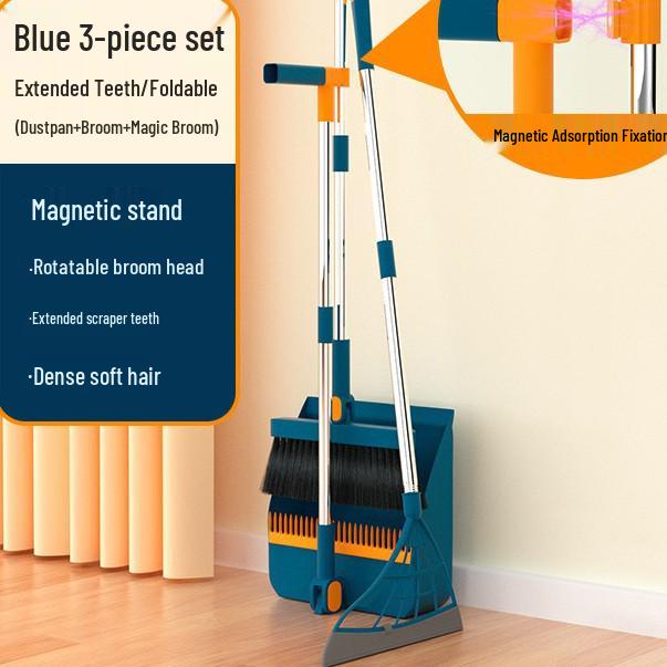Magnetic Folding Broom & Dustpan Set - Enlarged & Thickened Design