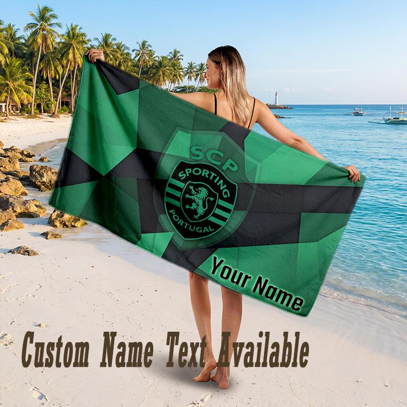 Sporting CP Design Beach Towel Custom Text Large Towel for Beach Vacation