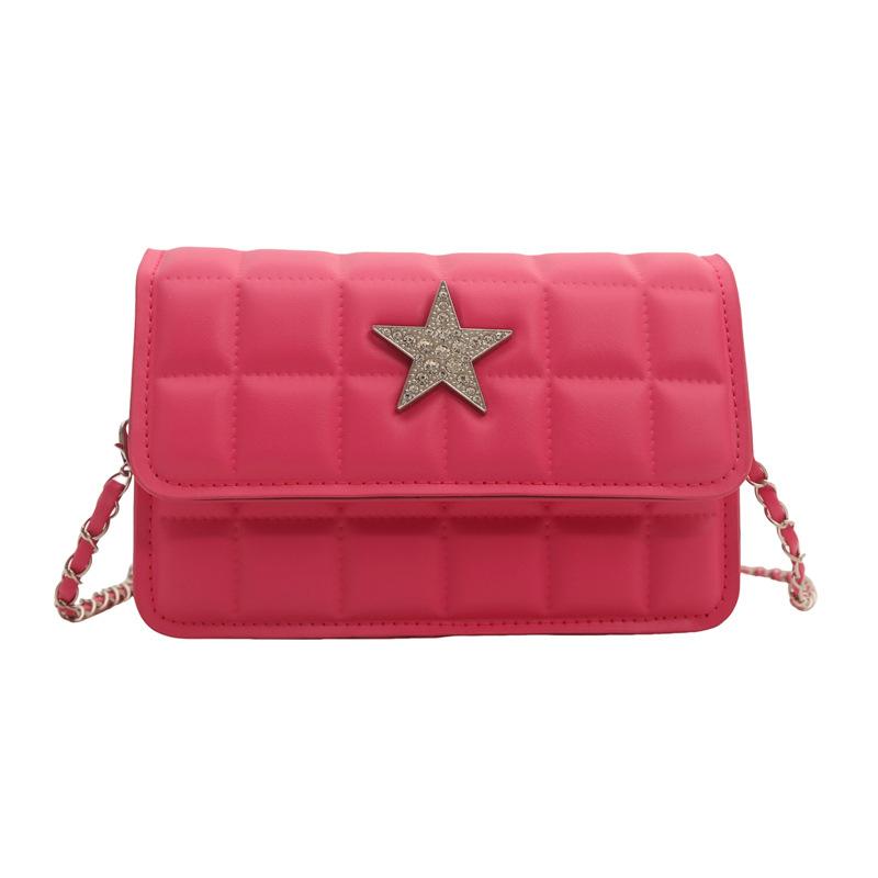 

Маленька квадратна сумка з діамантами Зірка , нова жіноча сумка 2024 року з простою текстурою, сумка-ланцюжок з квадратним візерунком, однотонна сумка-месенджер на плече. троянди рожеві кольору