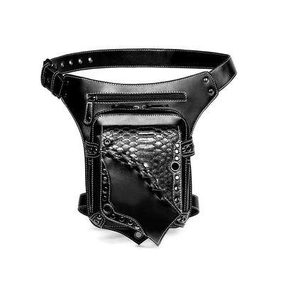 Punk Style Waist Bag for Women Crossbody Messenger Bags Handbag Hip Holster Pouch Black Leather Vintage Rivet Leg Bag