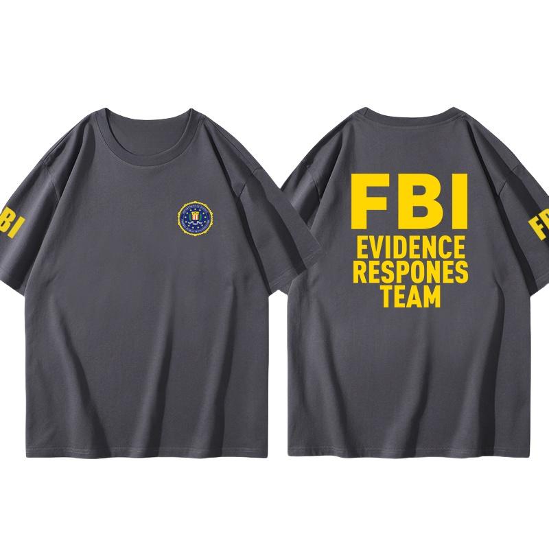 25 Plus Size Cotton Fbi Letter Printed T-shirt Military Style Cotton Jacket Short Sleeved Half Sleeved Casual Round Neck T-shirt