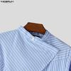 INCERUN Men Wrap Neck Long Sleeve Button Up Striped Print Casual Shirts