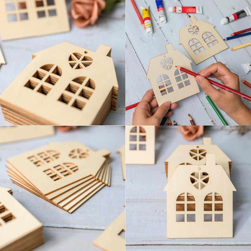 Wooden House DIY Craft Slices for Valentine's, Thanksgiving, or Wedding Decor
