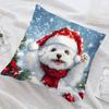 1pc Christmas Dog In Santa Hat Double-Sided Printed Pillowcase, Machine Washable, Zipper Closure, Living Room and Bedroom Decorative Cushion Cover, N
