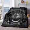 2026 New Arrivals 1pc Soft Flannel Blanket - Black And White Celestial Sun Moon Phases Design, Compact Stowable Throw for RV, Sofa, Bed, Travel - All-