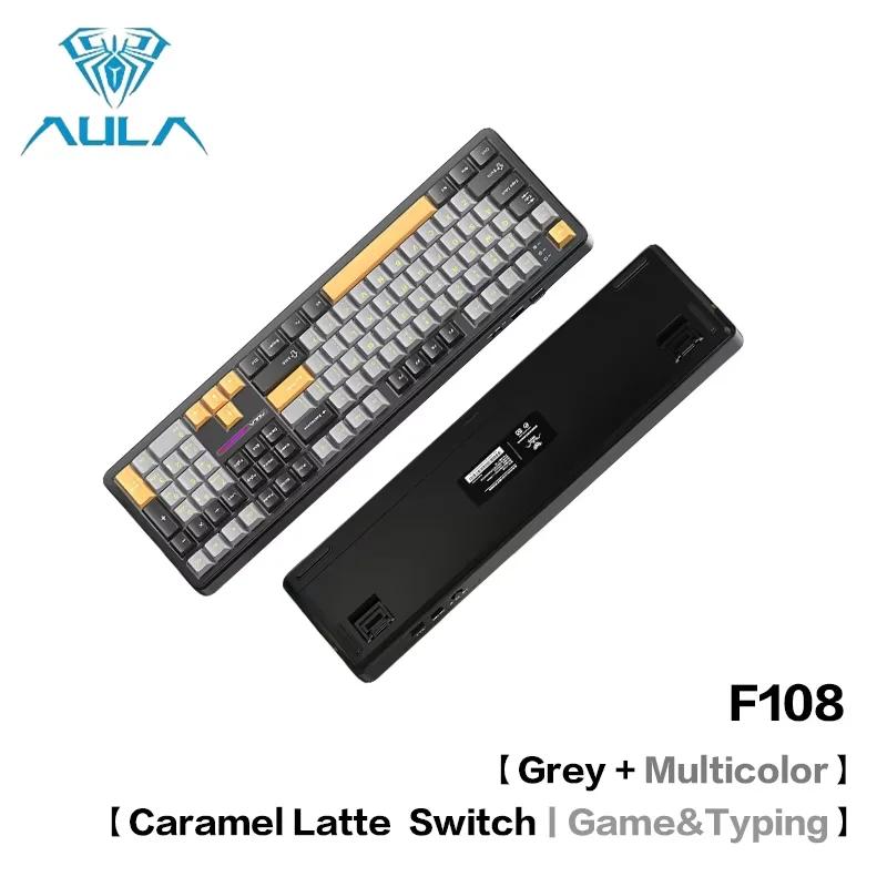 Aula F108Pro/F108 Wireless Mechanical Keyboard 108Key Full Size RGB Hot Swap Macro Esport Gaming Office Dual Use PC Peripheral