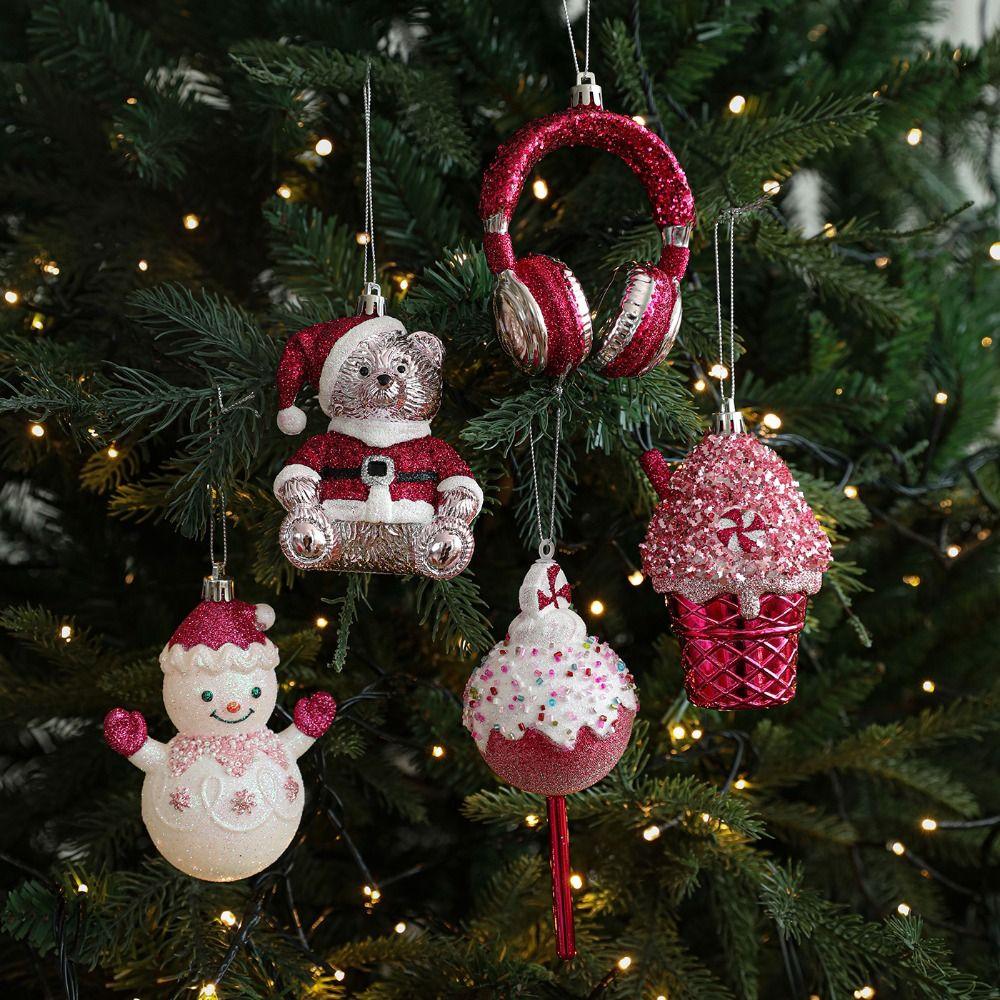 Santa Claus Glitter Christmas Tree Decoration Shatterproof Hanging Ornament Background Layout