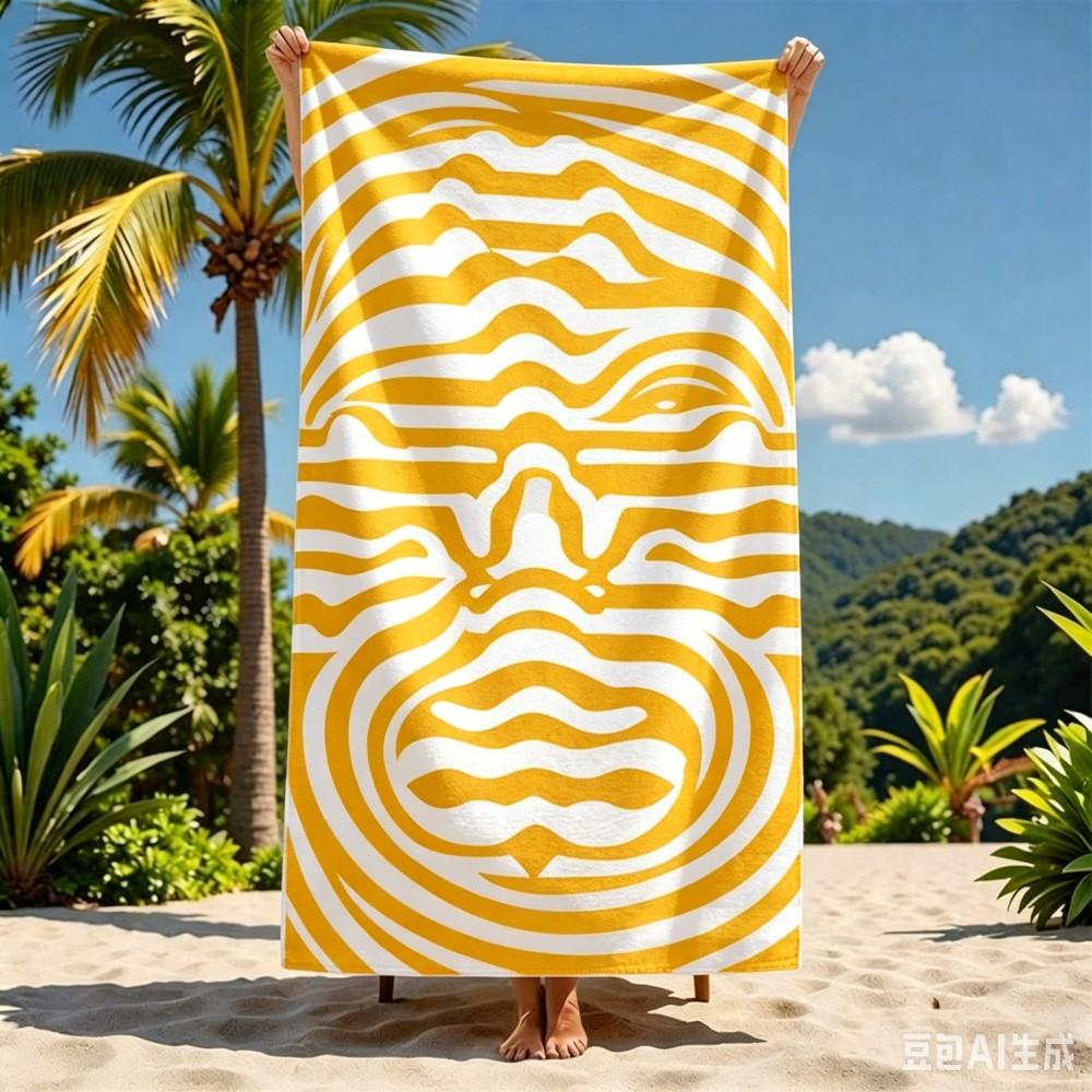Large Abstract Striped Face Beach Towel Nautical Blue White Microfiber Towel for Beach Trips and Summer Days
