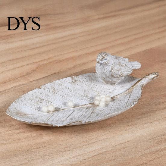 Unique Bird Feather Ornament Elegant Leaf Shaped Trinket Dish, Resin Jewelry Tray, Vintage Gold Ring Craft Holder for Nightstand Dresser, Small